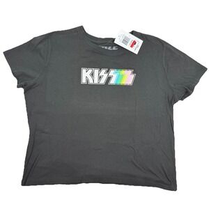 NWT KISS Juniors Sport Top Cropped T-Shirt Big LOGO -‎ XL